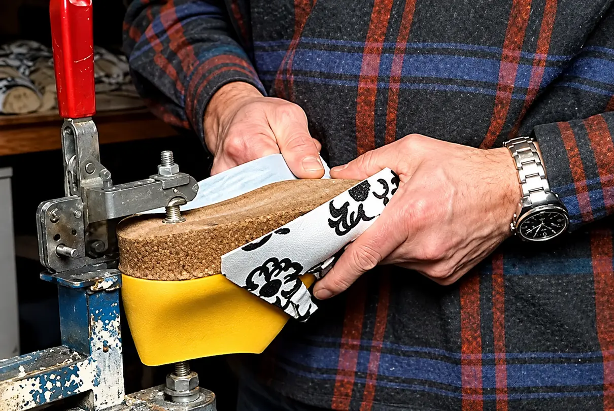 Schaftmontage in Handarbeit bei der Herstellung von Weeger Schuhen